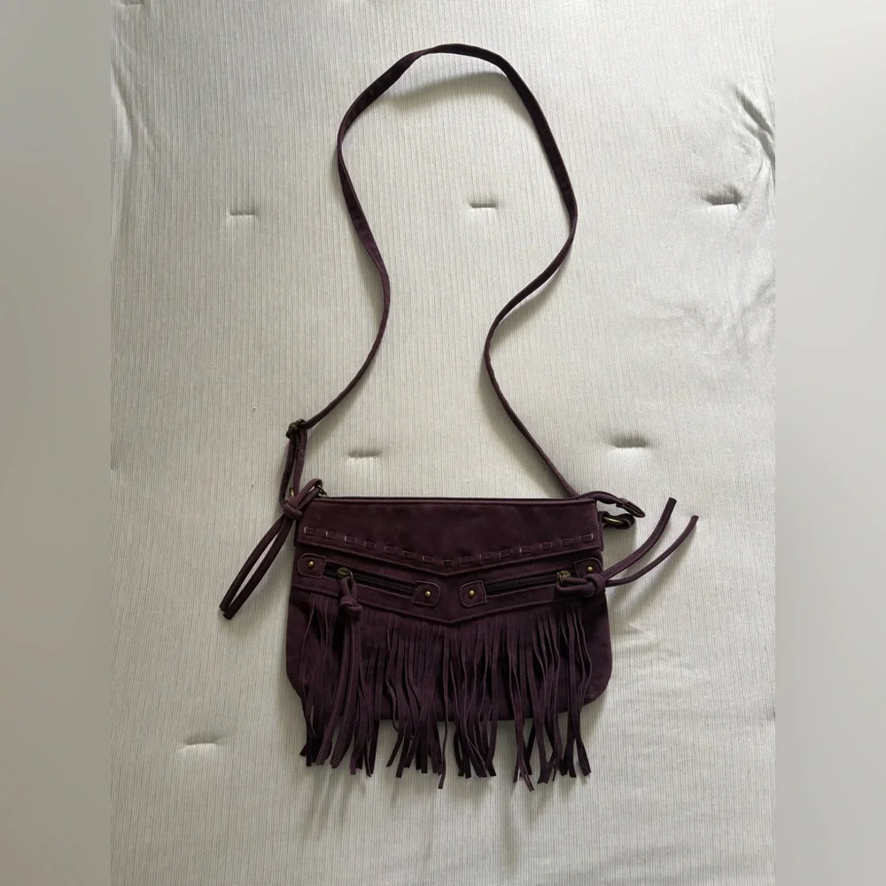 Mossimo Supply Co. Dark Purple Fringe Crossbody Bag - Picture 1 of 5